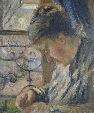 Retrato de Madame Pissarro cosiendo junto a una ventana, siglo XIX de Camille Jacob Pissarro